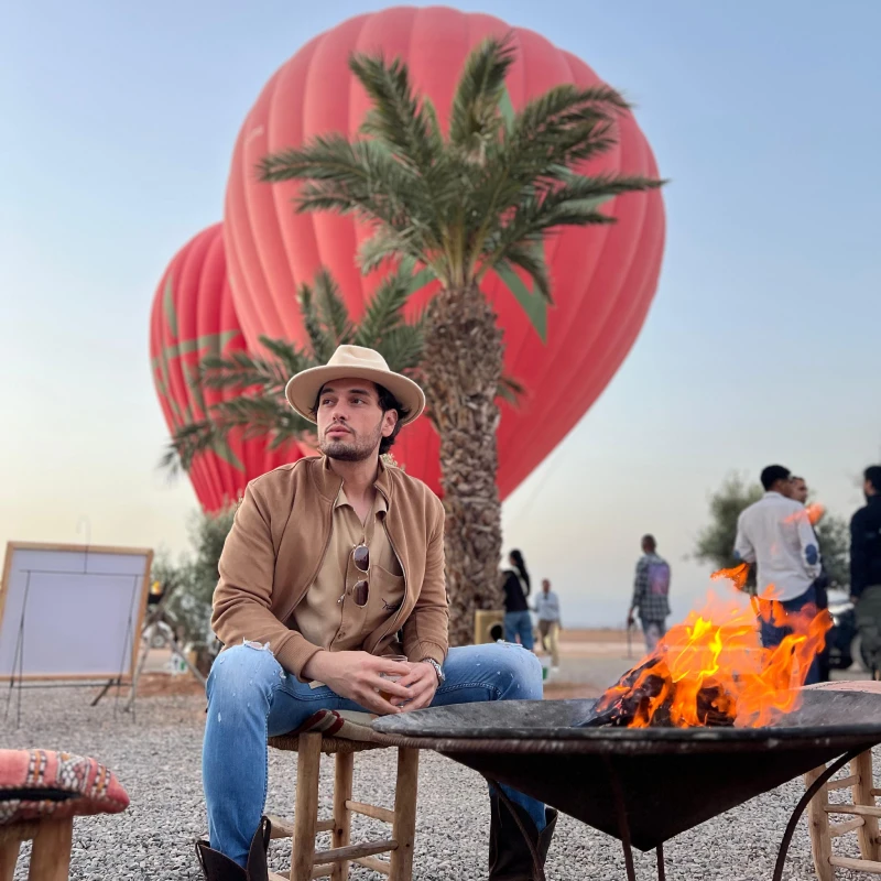 Hot air balloon at sunrise in Marrakech